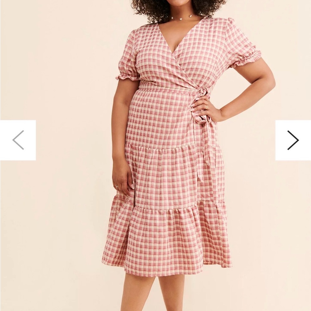 Urban Outfitters Pink Gingham Wrap Midi Dress